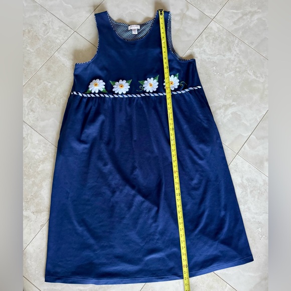 Bechamel II Sleeveless Cotton Blue Maxi Dress Embroidered White Daisy Pockets 2X - Picture 12 of 16